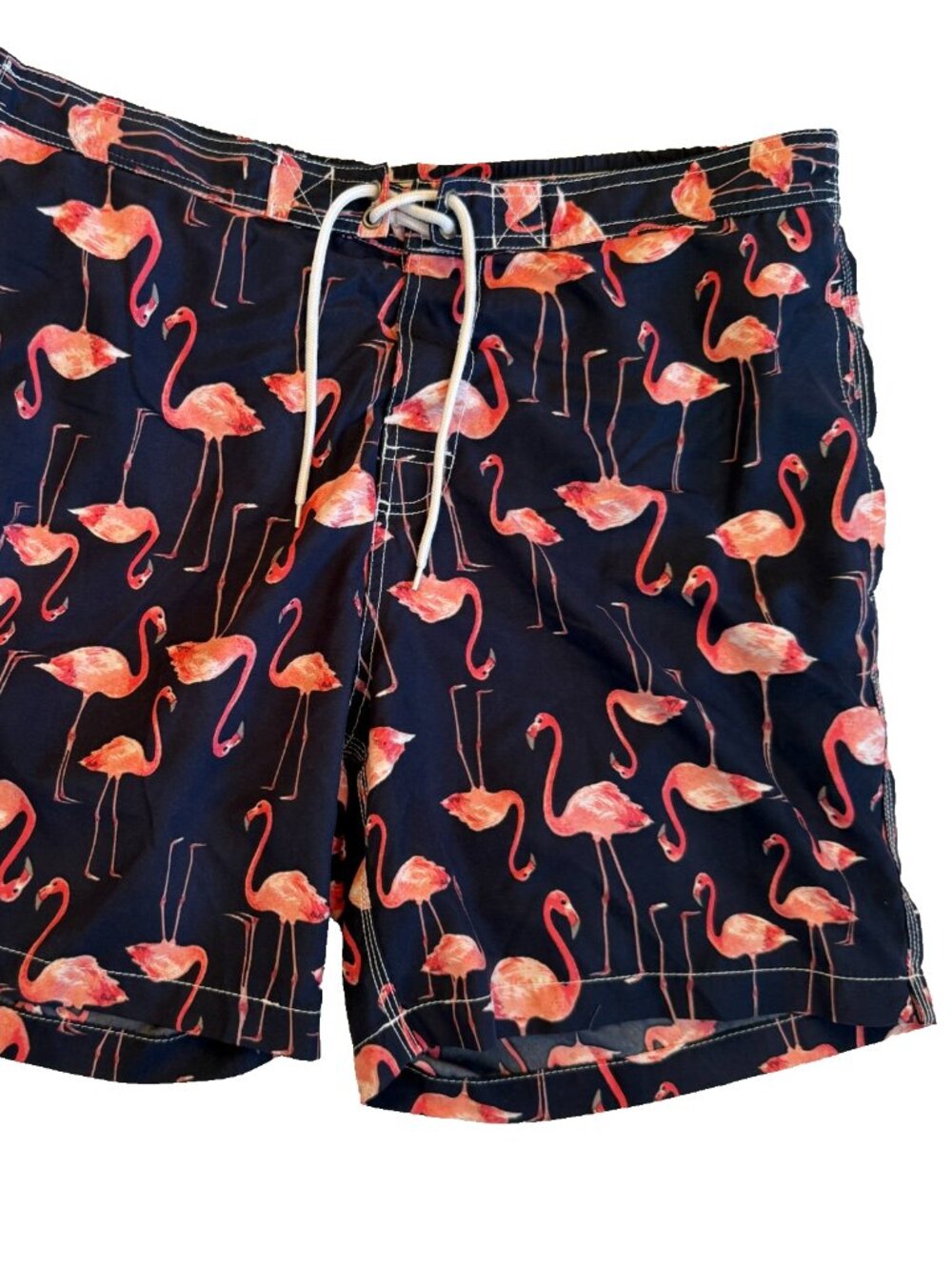 TRUNKS SURF & SWIM FLAMINGO PRINT SHORTS MENS SIZE XL NAVY BLUE PINK LINED